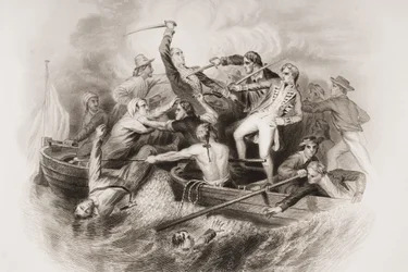 Wanhopige ontmoeting in kanonneerboten tussen Nelson en Don Miguel Tyrason, illustratie uit 